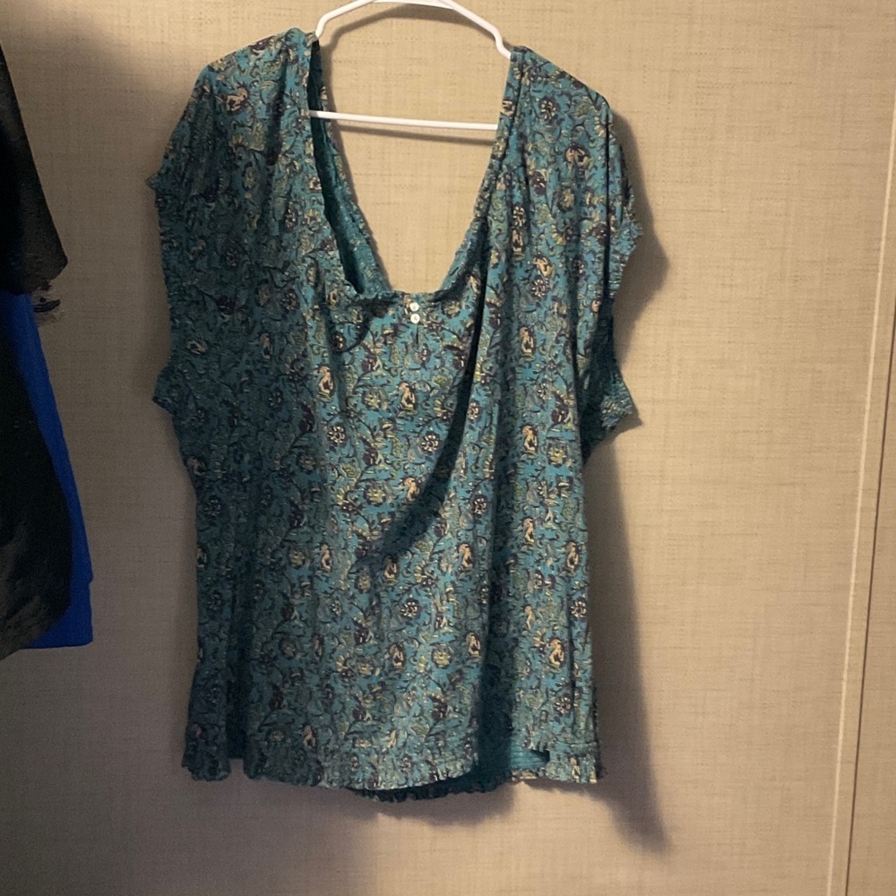 Chaps Teal Floral Blouse